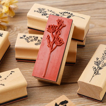 Vintage ξύλινες σφραγίδες από καουτσούκ Ρετρό γραμματόσημα από φυτά λουλουδιών για Scrapbooking DIY Card Making Craft Standard Seal Stationery