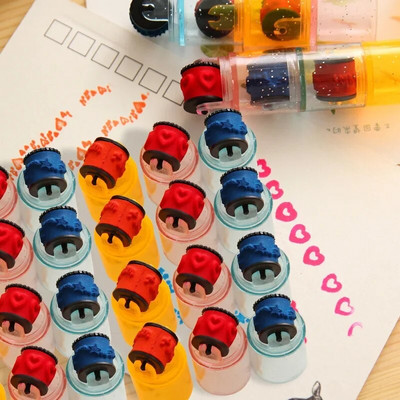 Kawaii Cartoon Roller Stamps Colorful Ink Pad Stamp DIY Card Making Рисуване Инструмент за рисуване Корейски канцеларски материали Офис консумативи