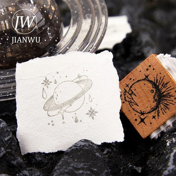 JIANWU Long Moon and Stars Series Vintage 3-σε-1 Δαντελένια διακόσμηση πεταλούδας Ξύλινη σφραγίδα Creative DIY Journal Collage Stationery