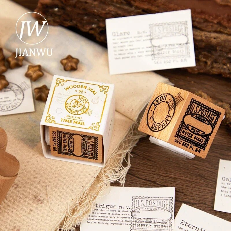 JIANWU Long Moon and Stars Series Vintage 3-σε-1 Δαντελένια διακόσμηση πεταλούδας Ξύλινη σφραγίδα Creative DIY Journal Collage Stationery