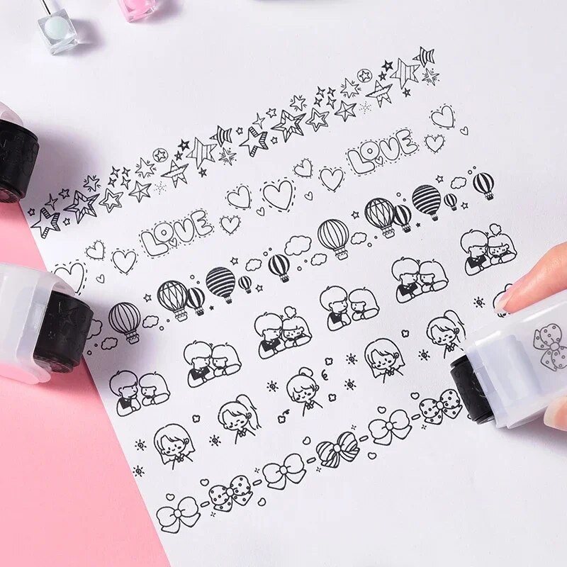 Μοτίβο κινουμένων σχεδίων Rolling Stamp Flower DIY Creative Seal Graffiti Εγχειρίδιο DIY Roller Lace Decoration Stationery Journal Supplies