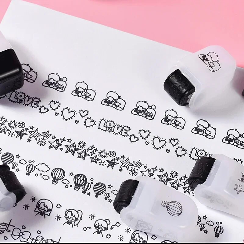 Μοτίβο κινουμένων σχεδίων Rolling Stamp Flower DIY Creative Seal Graffiti Εγχειρίδιο DIY Roller Lace Decoration Stationery Journal Supplies