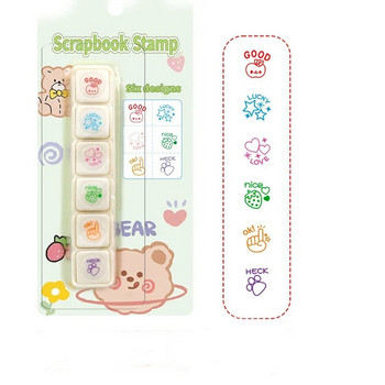 6 Σχέδια Press Inkpad Stamps Kawaii Self Ink Reward Stamps Kids Encourage Seal DIY Art Crafts Κορεατικά χαρτικά προμήθειες γραφείου