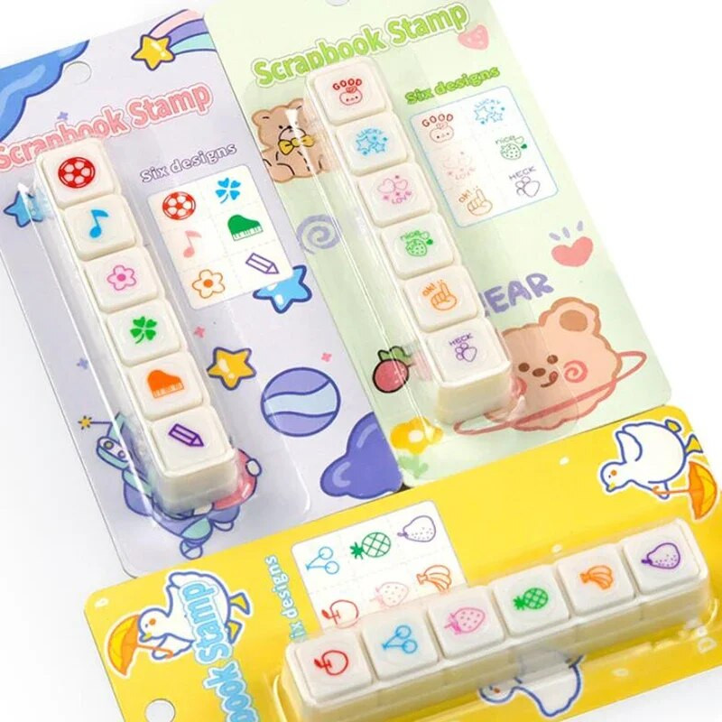 6 Σχέδια Press Inkpad Stamps Kawaii Self Ink Reward Stamps Kids Encourage Seal DIY Art Crafts Κορεατικά χαρτικά προμήθειες γραφείου