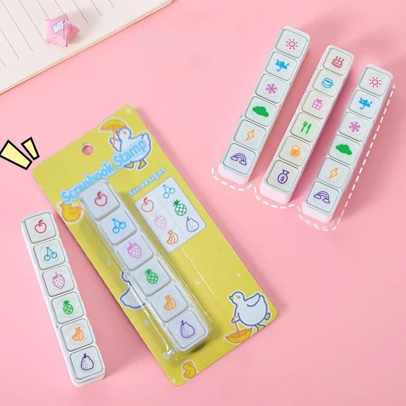 6 Σχέδια Press Inkpad Stamps Kawaii Self Ink Reward Stamps Kids Encourage Seal DIY Art Crafts Κορεατικά χαρτικά προμήθειες γραφείου