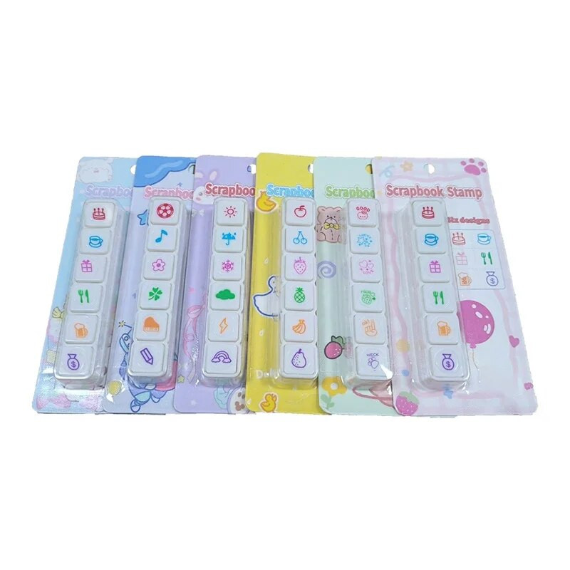 6 Σχέδια Press Inkpad Stamps Kawaii Self Ink Reward Stamps Kids Encourage Seal DIY Art Crafts Κορεατικά χαρτικά προμήθειες γραφείου