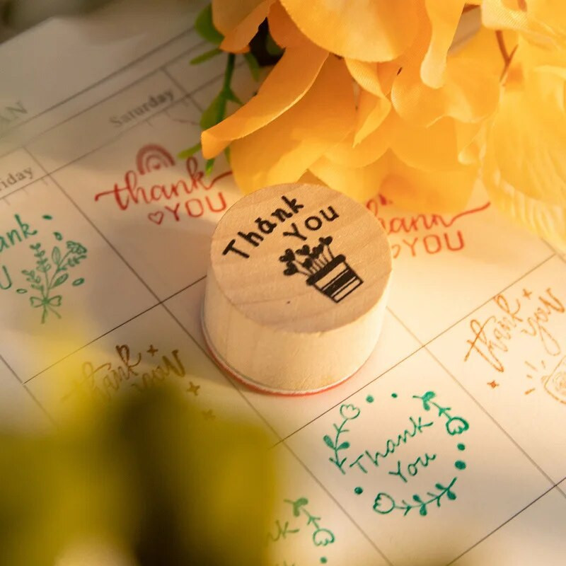 Vintažiniai padėkos antspaudai gėlės ir augalai apvalūs antspaudai „pasidaryk pats“ kūrybinis vadovas dekoratyviniai antspaudai 6 modeliai / rinkinys