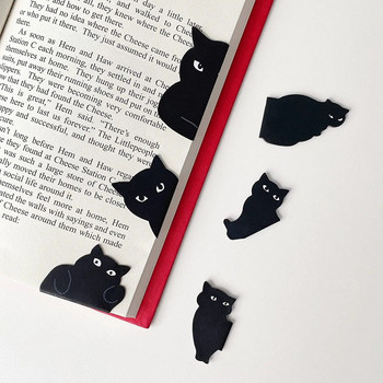 6 бр. Черна котка Отметка за книги Сладък анимационен клипс с магнитни страници Маркер за книга Уникален подарък за четене A7405