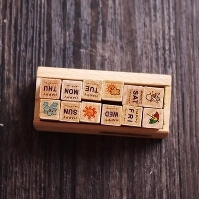 12 τεμ./σετ Vintage Weather Journal Stamp DIY Wooden Stamps for Scrapbooking Stationery Scrapbooking Standard Stamp