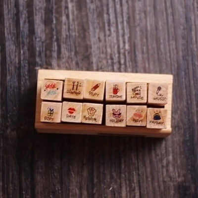 12 τεμ./σετ Vintage Weather Journal Stamp DIY Wooden Stamps for Scrapbooking Stationery Scrapbooking Standard Stamp