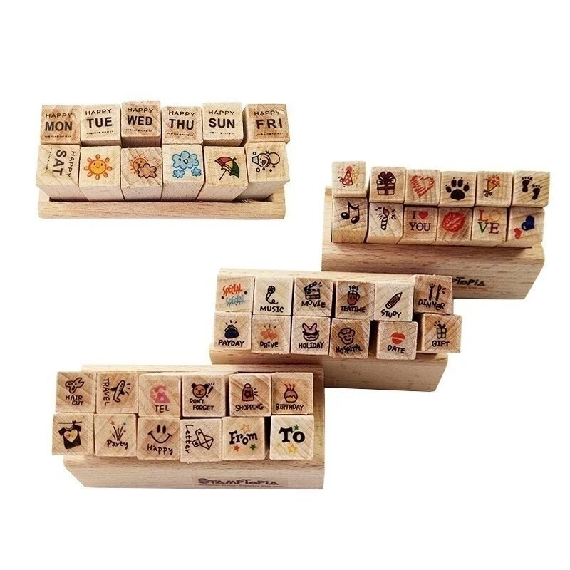 12 τεμ./σετ Vintage Weather Journal Stamp DIY Wooden Stamps for Scrapbooking Stationery Scrapbooking Standard Stamp