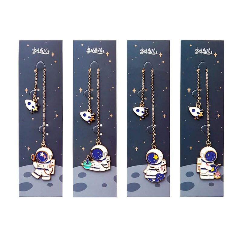 1X Kawaii Moon Walk Astronauti metallkett Järjehoidja Lehekülje märk Dekoratiivsed kirjatarbed