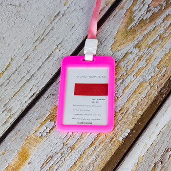 Έγχρωμη θήκη κάρτας ταυτότητας Κορδόνι Κάτοχος σήματος Όνομα Αναγνωριστικό μανίκι Διπλό διαφανές επαγγελματικό έκθεμα σχολικό λουράκι στο λαιμό
