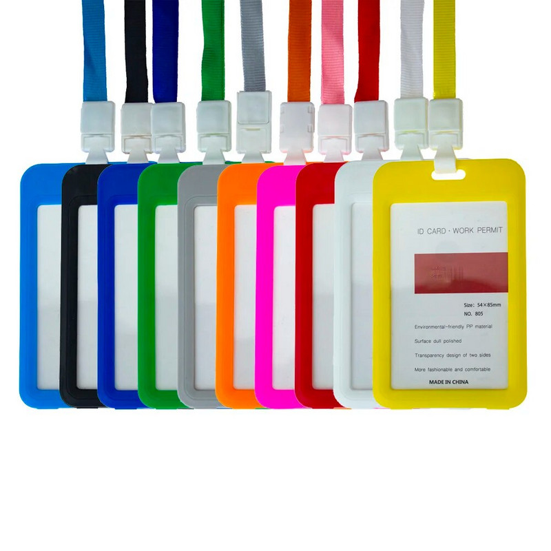 Värviline ID-kaardi hoidik Paelapael Märgihoidja nimi Identifitseerimisvarrukas Kahekordne läbipaistev äriekspositsioon Kontori koolirihm kaela riputus