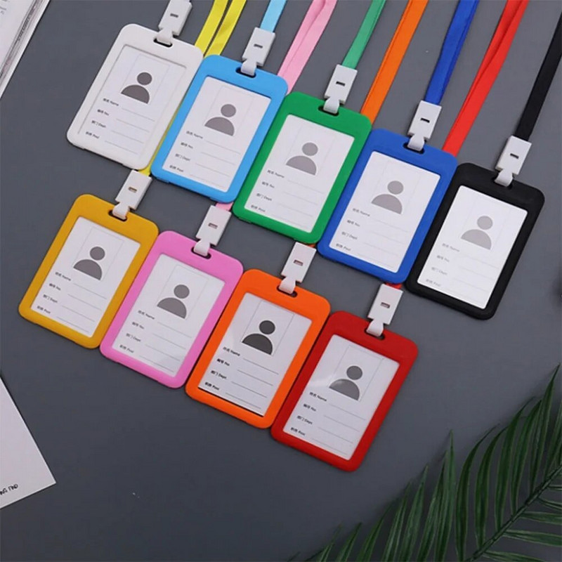 Värviline ID-kaardi hoidik Paelapael Märgihoidja nimi Identifitseerimisvarrukas Kahekordne läbipaistev äriekspositsioon Kontori koolirihm kaela riputus