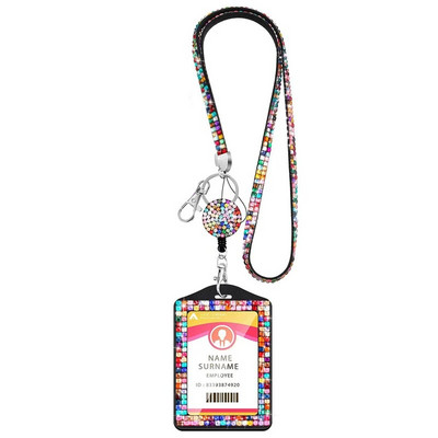 Kalnų krištolinio akmens ženklelio laikiklio ID dirželis Bling krištolo karolių dirželis ženklelio kortelių laikiklis Ištraukiamas kabantis virvė darbo kortelės dėklas