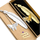 Armas järjehoidja ripats, 2022. aasta kooliõpetaja lapse kingitus, ilusad kirjatarvete auhind, karbis messingist lehe veeni tuti liblika raamatumärgid