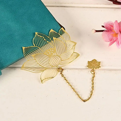 Κρεμαστό σελιδοδείκτη κινέζικου στυλ Φούντα ρετρό σελιδοποίηση σημαδιών Κλιπ βιβλίου Χρυσό φύλλο Κοίλο σελιδοδείκτη με δείκτη σελίδας αλυσίδας