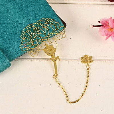 Κρεμαστό σελιδοδείκτη κινέζικου στυλ Φούντα ρετρό σελιδοποίηση σημαδιών Κλιπ βιβλίου Χρυσό φύλλο Κοίλο σελιδοδείκτη με δείκτη σελίδας αλυσίδας