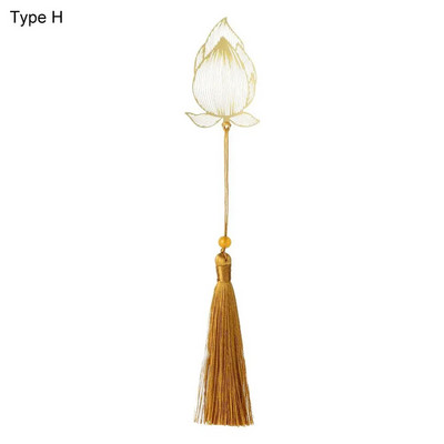 Κρεμαστό σελιδοδείκτη κινέζικου στυλ Φούντα ρετρό σελιδοποίηση σημαδιών Κλιπ βιβλίου Χρυσό φύλλο Κοίλο σελιδοδείκτη με δείκτη σελίδας αλυσίδας