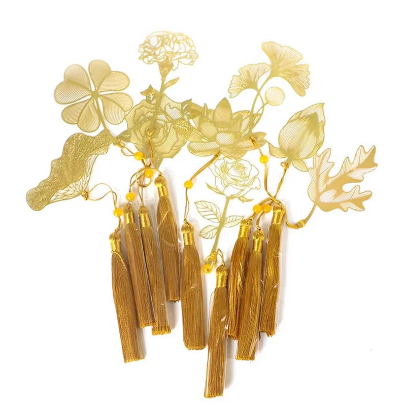 Κρεμαστό σελιδοδείκτη κινέζικου στυλ Φούντα ρετρό σελιδοποίηση σημαδιών Κλιπ βιβλίου Χρυσό φύλλο Κοίλο σελιδοδείκτη με δείκτη σελίδας αλυσίδας