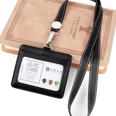 Bőr azonosító címke név kitűző tartó Hitelkártya táska zsinórral dolgozói belépővel Buszkártya borító tok jelvény hüvely tartó