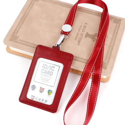 Bőr azonosító címke név kitűző tartó Hitelkártya táska zsinórral dolgozói belépővel Buszkártya borító tok jelvény hüvely tartó