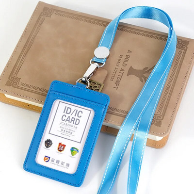 Bőr azonosító címke név kitűző tartó Hitelkártya táska zsinórral dolgozói belépővel Buszkártya borító tok jelvény hüvely tartó