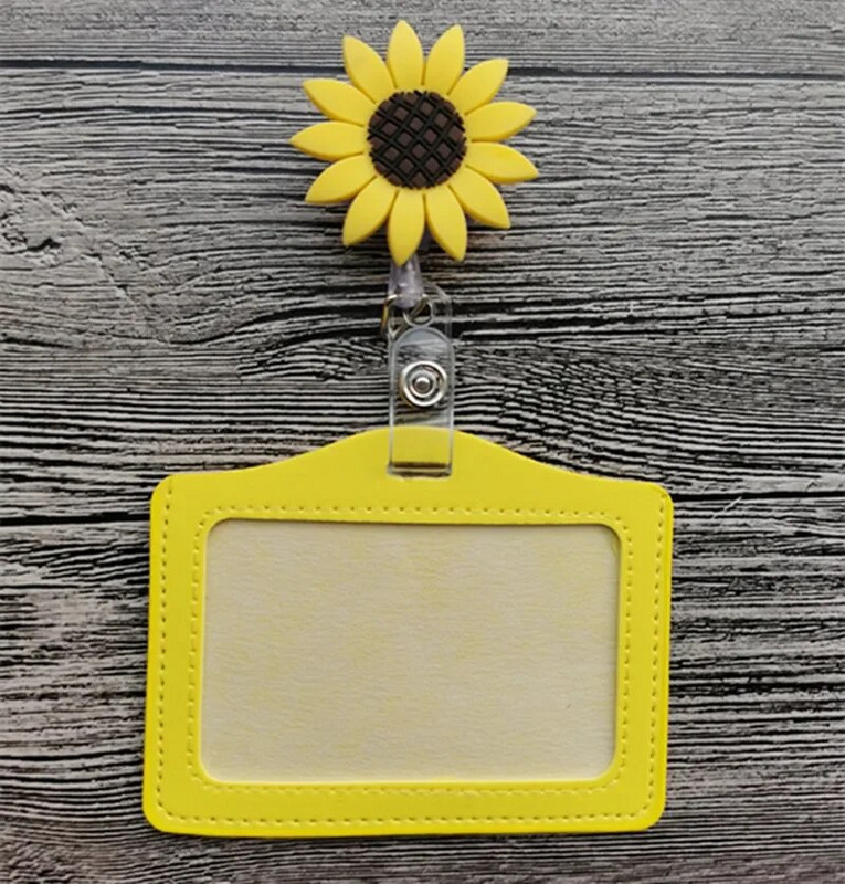 Naujo dizaino 1 dalis Aukščiausios kokybės ištraukiama slaugytojo ženklelio ritė su ID kortelės dėklu Madingi vaivorykštės saulėgrąžos studentų asmens tapatybės dėklo laikikliai