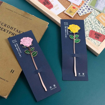1 бр Kawaii Cat Bird Rose Alloy Bookmark Сладко креативно оцветяване Релефно щамповане Книга за четене Mark Офис Училищни пособия Канцеларски материали