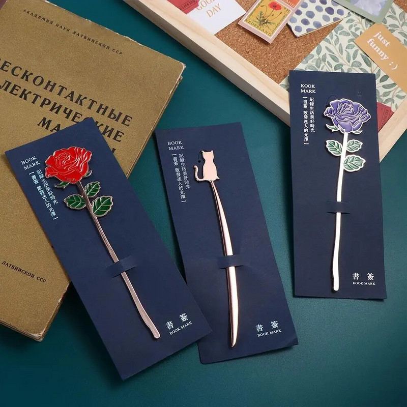 1 tk Kawaii Cat Bird Rose sulam Järjehoidja Armas loominguline värvimine Reljeef Lugemisraamat Mark Kontoritarbed Kirjatarbed