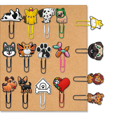 1gb Cute Dog PVC Grāmatzīmes Kawaii Lions Lapu turētājs Papīra saspraudes Zāļu un biroja piederumi Studentu kancelejas piederumi Aksesuāri bērniem Dāvana