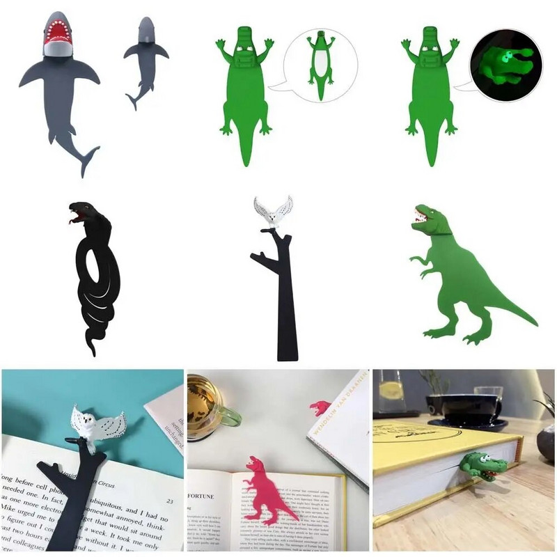 1PC Creative 3D Stereo Järjehoidja Multifilm Marker Raamatuklipp Kawaii Hai krokodill Lehekülgede Järjehoidja Lastele Kingitused Kooli kirjatarbed