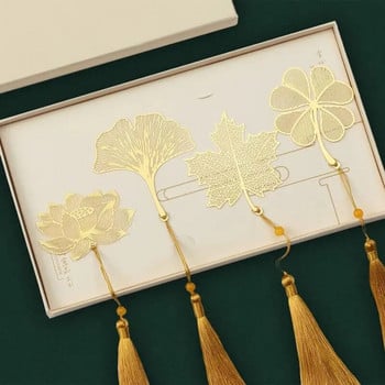 Отметки с форма на листа в златен цвят С пискюл Модни кухи знаци за книги с форма на лотос Ученически канцеларски материали Училищни офис консумативи Подаръци