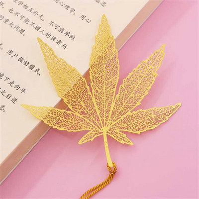 Kullavärvi lehekujulised järjehoidjad tutiga Mood Õõnes lootose kujuga raamatumärgid õpilaste kirjatarbed Kooli kontoritarbed Kingitused