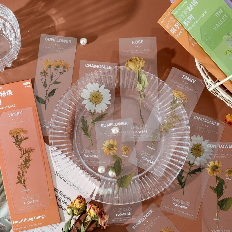 5 tk Vanad taimed Lilled Järjehoidjad Kawaii poolläbipaistev raamat Märkmelehe hoidik Korea kirjatarbed Kontori kooli lugemise kingitus