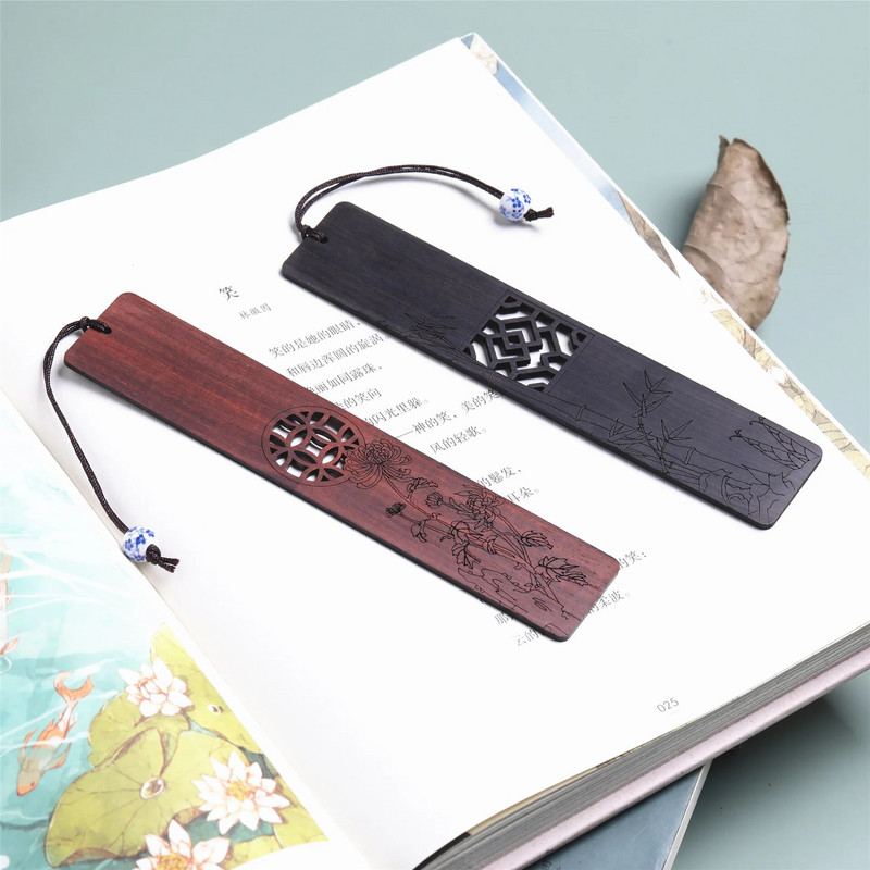 Απλό σκάλισμα Ξύλινοι σελιδοδείκτες σε κινέζικο στυλ Plum Orchid Bamboo Pattern Mark Εργαλεία ανάγνωσης Vintage προμήθειες γραφικής ύλης