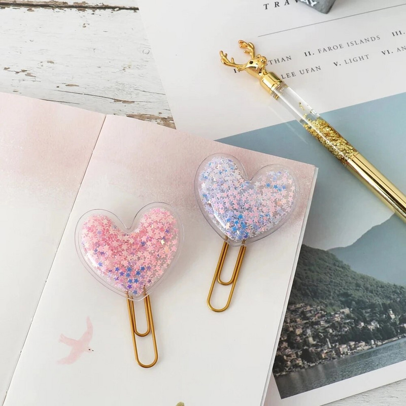 ALLTU 2tk armastus Metallist kirjaklamber Järjehoidja Loominguline komm värviline kirjaklamber Kontorikooli järjehoidja ümbrikuklamber