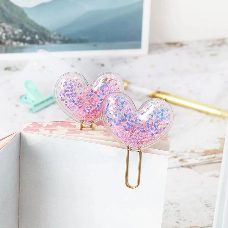 ALLTU 2tk armastus Metallist kirjaklamber Järjehoidja Loominguline komm värviline kirjaklamber Kontorikooli järjehoidja ümbrikuklamber