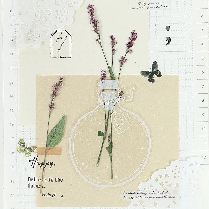 EZONE 30 tk PET dekoratiivsed kleebised läbipaistvad järjehoidja kleebised Mitmeotstarbelised väljalõigete albumi kaunistuskleebised DIY kuivatatud lilleproovid