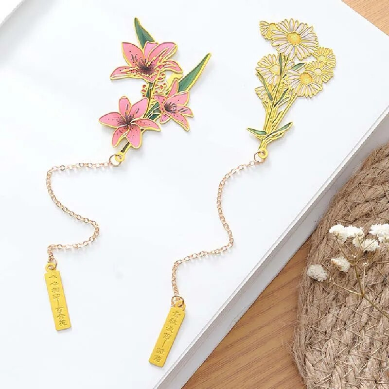 Loomingulised Hiina stiilis lilled messingist järjehoidja tuti ripatsiga retro raamatuklambrid õpilastele peened suveniirid kooli kontoritarbed