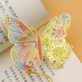Китайски стил Метални пеперуди Цветни отметки Изящно кух пискюл Висулка Щипка за книга Ученици Инструмент за четене Ученически пособия