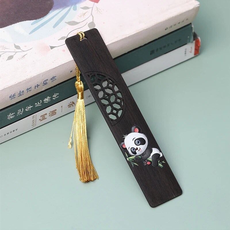 Κινέζικο στυλ Ξύλινος σελιδοδείκτης Kawaii Έγχρωμο σχέδιο Panda Ρετρό σκάλισμα Σελιδοποίηση Mark Tassel Κρεμαστό Βιβλίο Ανάγνωση Χαρτικά