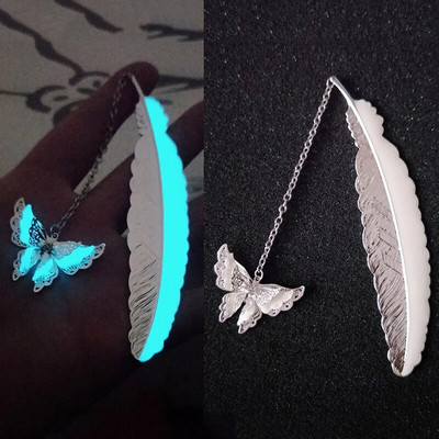 Cute Luminous Metal Feather Bookmarks Butterflies Owl Dragonflies Book Marks for Teachers Gift Beautiful Book Accessories