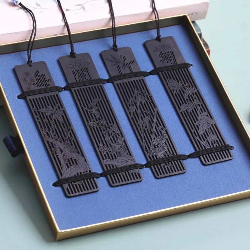 Radošas plūmju bambusa koka grāmatzīmes ķīniešu stila orhideju dobu grāmatu zīmes skolas audzēkņiem, kas lasa kancelejas preces Biroja piederumi