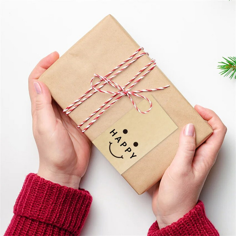 50 tk 6x15 cm jõupaber Naeratus Aitäh Sildid Kleebised kinkekarbi jaoks Pakendi pakkimine Kaubakaunistused Väikeettevõtte kleebised