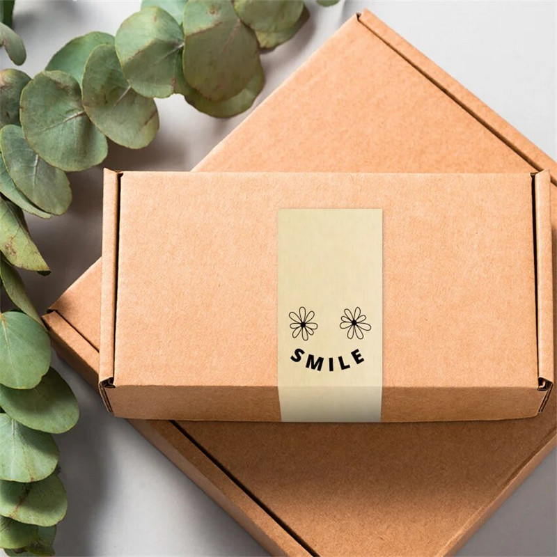 50 tk 6x15 cm jõupaber Naeratus Aitäh Sildid Kleebised kinkekarbi jaoks Pakendi pakkimine Kaubakaunistused Väikeettevõtte kleebised