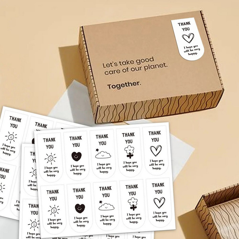 100 τμχ Χαριτωμένα Ευχαριστώ Αυτοκόλλητα για Μικρές Επιχειρήσεις Συσκευασία Αυτοκόλλητο Κουτί δώρου Διακόσμηση Open me Stickers 3*6,5cm