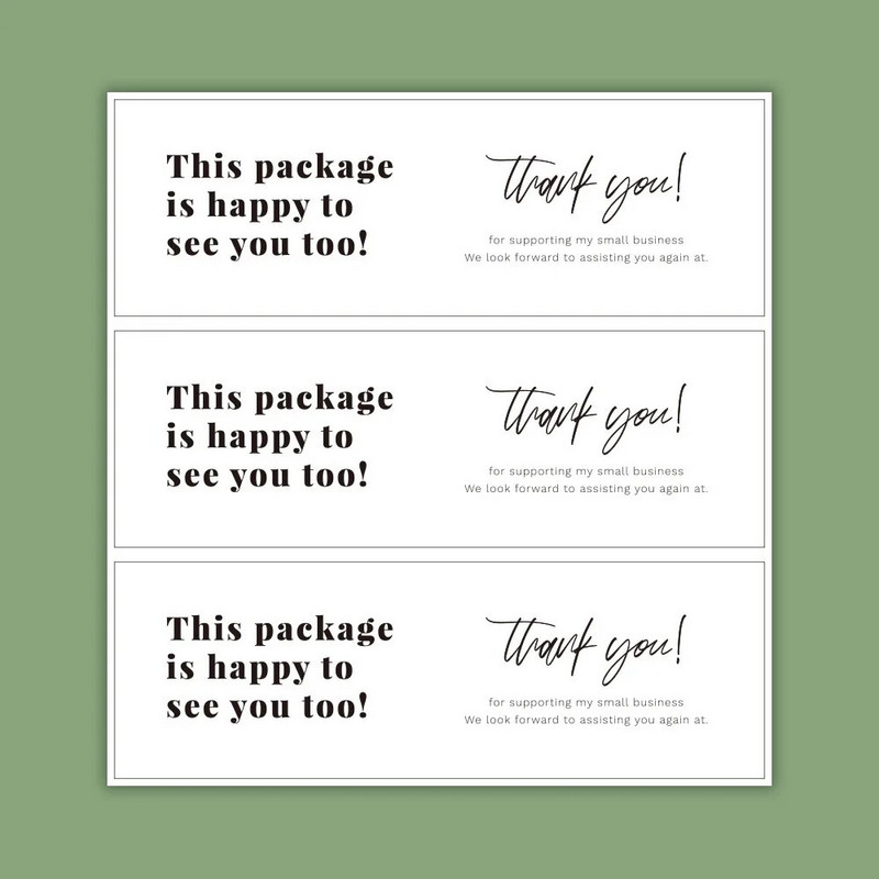 30–60 tk valged tänukleebised väikeettevõttele Sellel pakendil on ka hea meel teid näha.