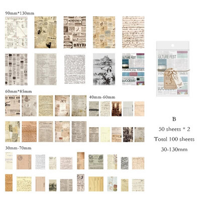 Journamm 100 tk/pakk Vintage Scrapbooking kerge paberikomplekt DIY rämpsajakirja kollaaž Kirjatarbed Taust Dekoratsioonimaterjalid Paber